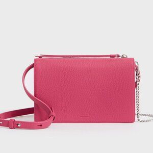 NWT AllSaints Fetch Pink Pebbled Leather Crossbody Wallet Chain Strap Bag